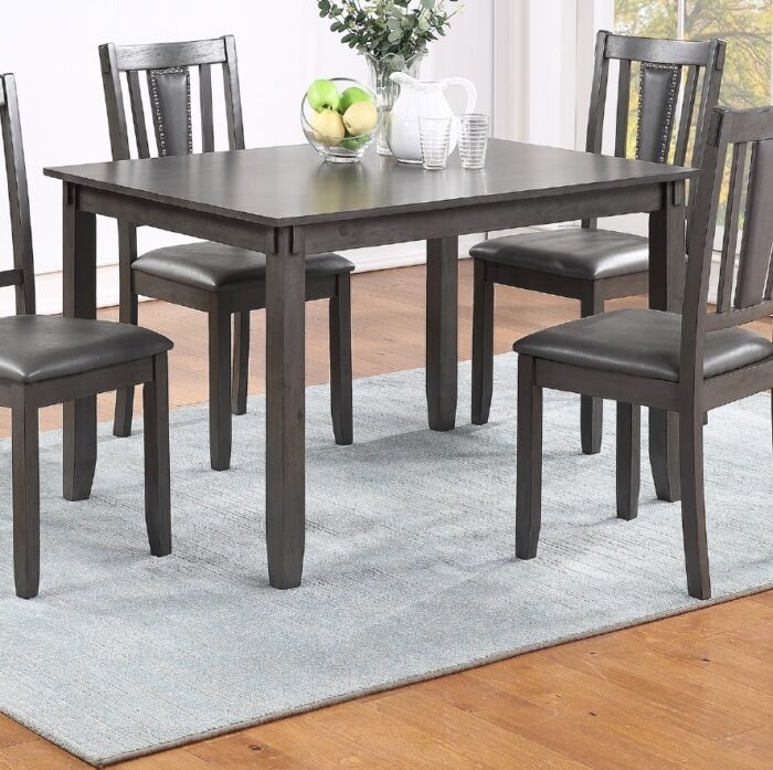 Grey Finish 5-Piece Dinette Set | Wooden Dining Table & Upholstered Chairs - Image 3