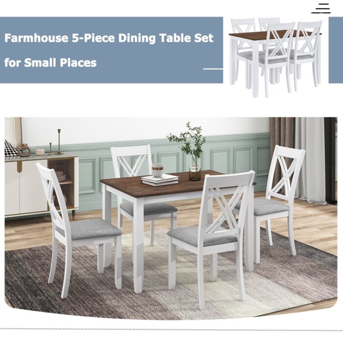 TOPMAX Rustic 5-Piece Dining Set With 4 X-Back Chairs, White - Image 5