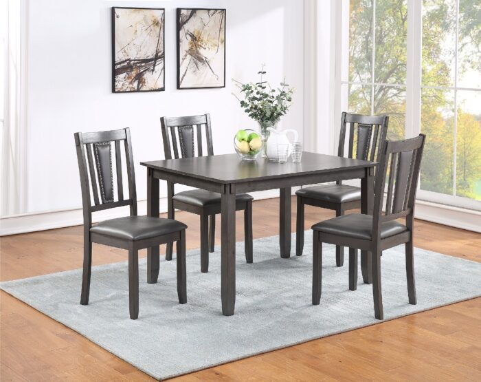Grey Finish 5-Piece Dinette Set | Wooden Dining Table & Upholstered Chairs - Image 4