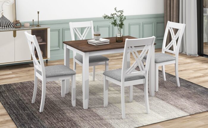 TOPMAX Rustic 5-Piece Dining Set With 4 X-Back Chairs, White - Image 7
