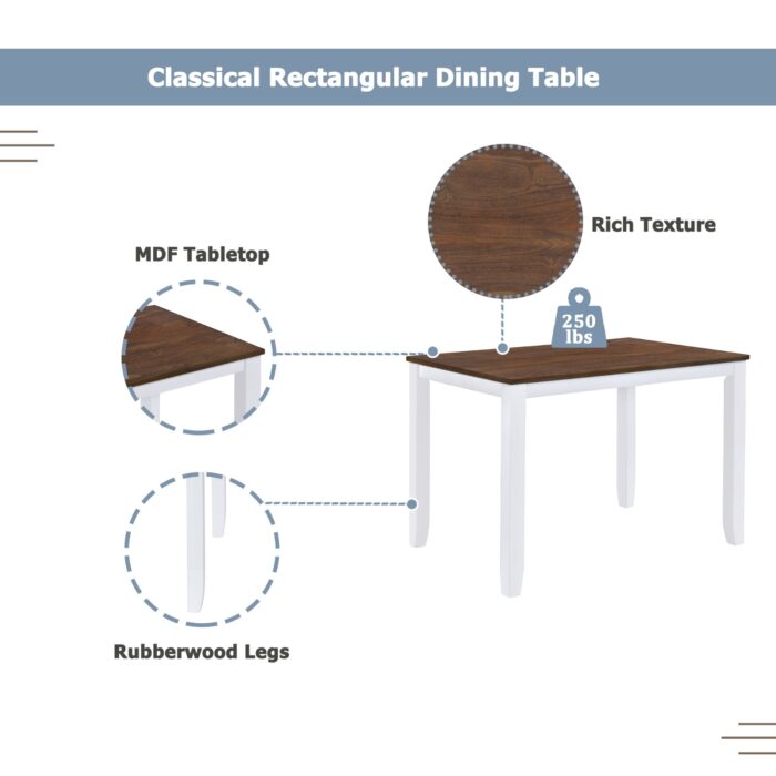 TOPMAX Rustic 5-Piece Dining Set With 4 X-Back Chairs, White - Image 6