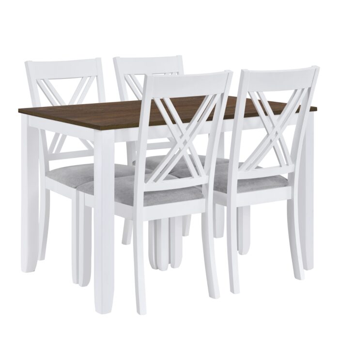 TOPMAX Rustic 5-Piece Dining Set With 4 X-Back Chairs, White - Image 2