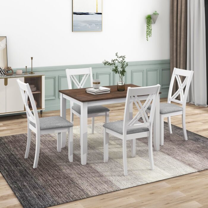 TOPMAX Rustic 5-Piece Dining Set With 4 X-Back Chairs, White