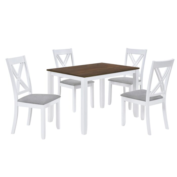 TOPMAX Rustic 5-Piece Dining Set With 4 X-Back Chairs, White - Image 4