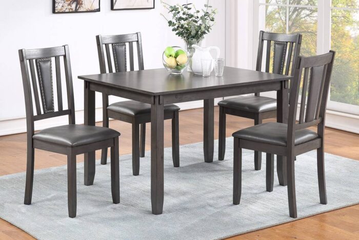 Grey Finish 5-Piece Dinette Set | Wooden Dining Table & Upholstered Chairs