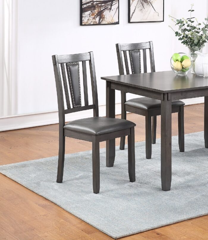 Grey Finish 5-Piece Dinette Set | Wooden Dining Table & Upholstered Chairs - Image 2